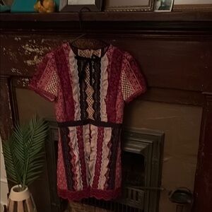 Self-Portrait Red and Pink Lace Mini Dress